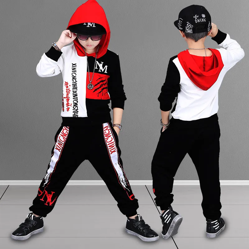 

241 High quality 2018 autumn winter fashion black red T-shirt+pants children set kid suit girl boy clothing set for 4-14 years