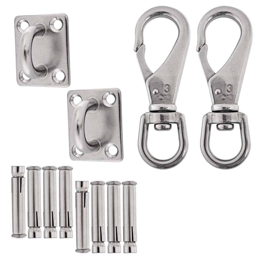 

3Pcs Square Shade Sail Hardware Kit Includes M8 Pad Eyes Snap Hooks self-tapping Screws Sunsail Installation Tighten Sail