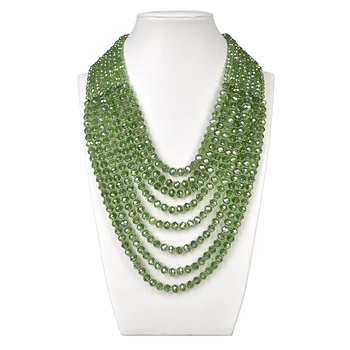 

Green Many rows round The same size Synthesis pearl and Glass Crystal gem necklace, give you the feeling of youth