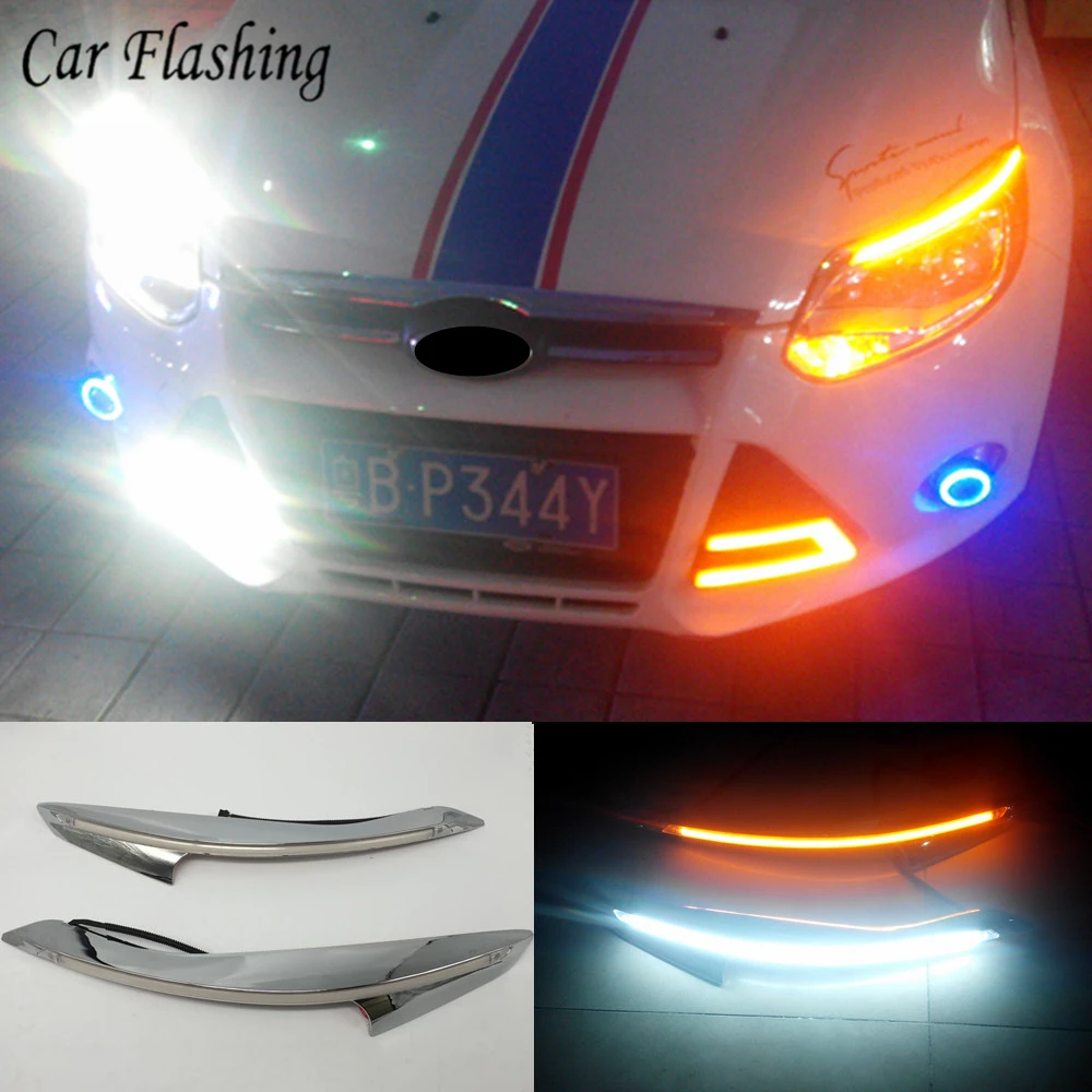 

2PCS Car Headlight Eyebrow Decoration Turn Signal DRL LED Daytime Running Light For Ford Focus 3 MK3 2012 2013 2014 2015