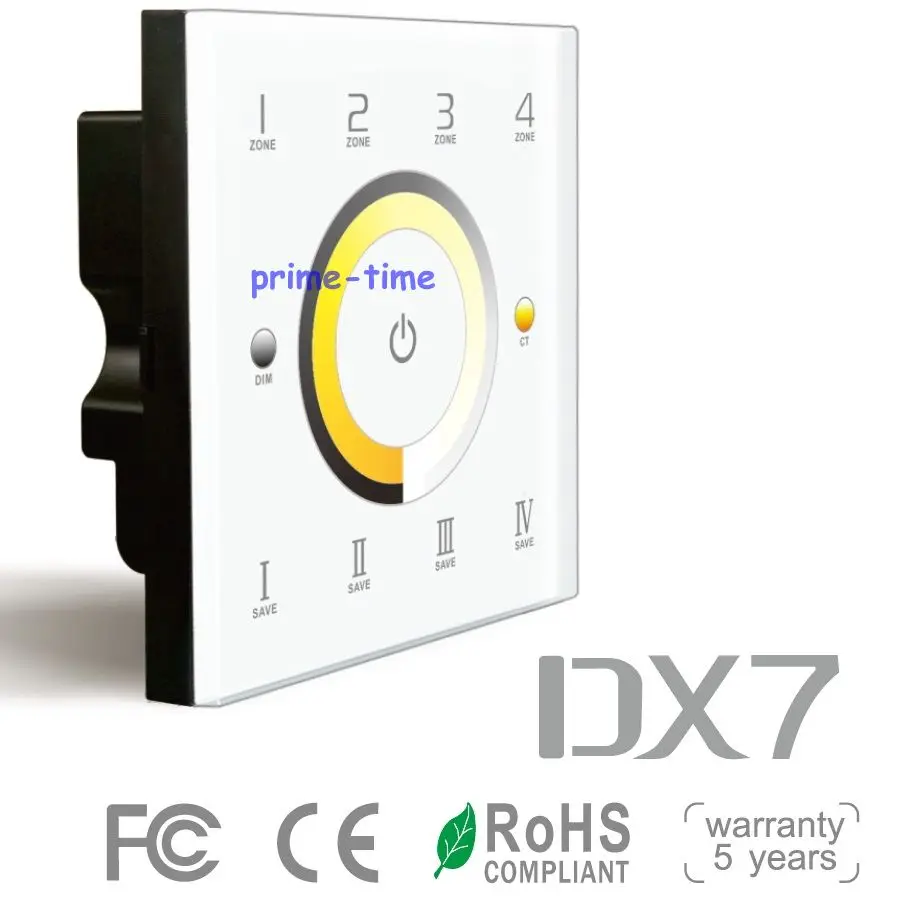 ФОТО LTECH DX7 4 Zones Touch Panel Wall Mount 2.4G RF Wireless CCT Color Temperature Controller AC110V-240V DMX512 Signal Ouput