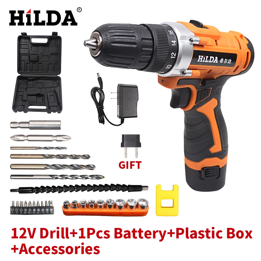 

HILDA 12V Electric Drill Rechargeable Lithium Battery Electric Screwdriver Cordless Screwdriver Two-speed Power Tools
