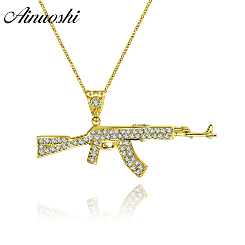 

AINUOSHI 10K Solid Yellow Gold Pendant Brilliant Gun Pendant SONA Diamond Woman Men Children Jewelry 4.1g Separate Pendant