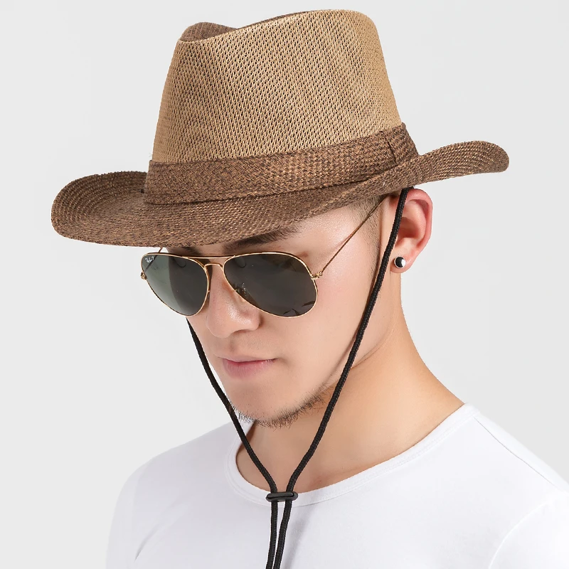 Мужская Уличная шляпа от солнца с широкими полями, мужская летняя соломенная шляпа для отдыха, дышащая Солнцезащитная шляпа, мужская летняя шляпа от солнца из рафии, B-8283