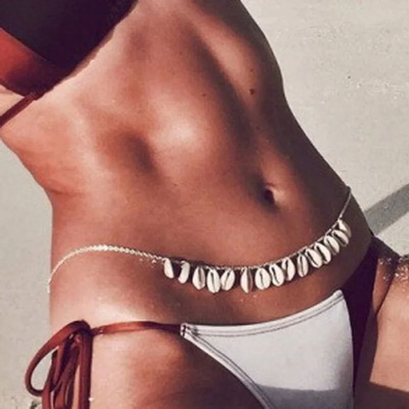 

Sexy Bikini Beach Shell Pendants Silver and Gold-color Body Chain Necklace Waist Belly Chain Hot Body Jewelry Accessories XX27
