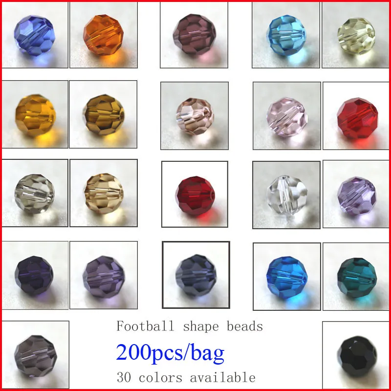 

Mixed color crystal round bead 4MM 6MM 8MM 10MM multi color glass beads crystal football beads Top AAA Grade 200pcs