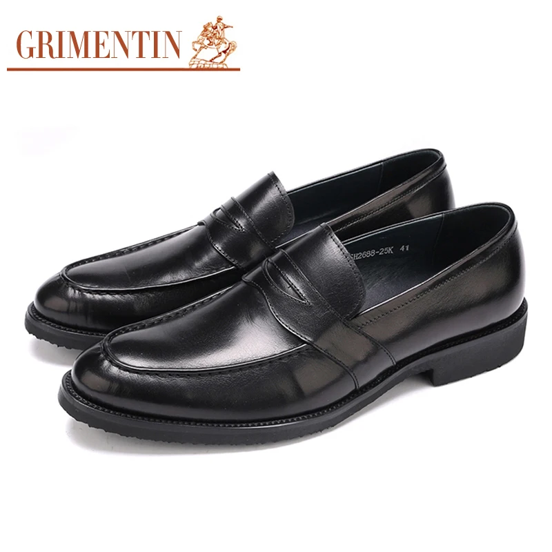 

Men leather shoes slip on elegant pointed toe black dress loafers