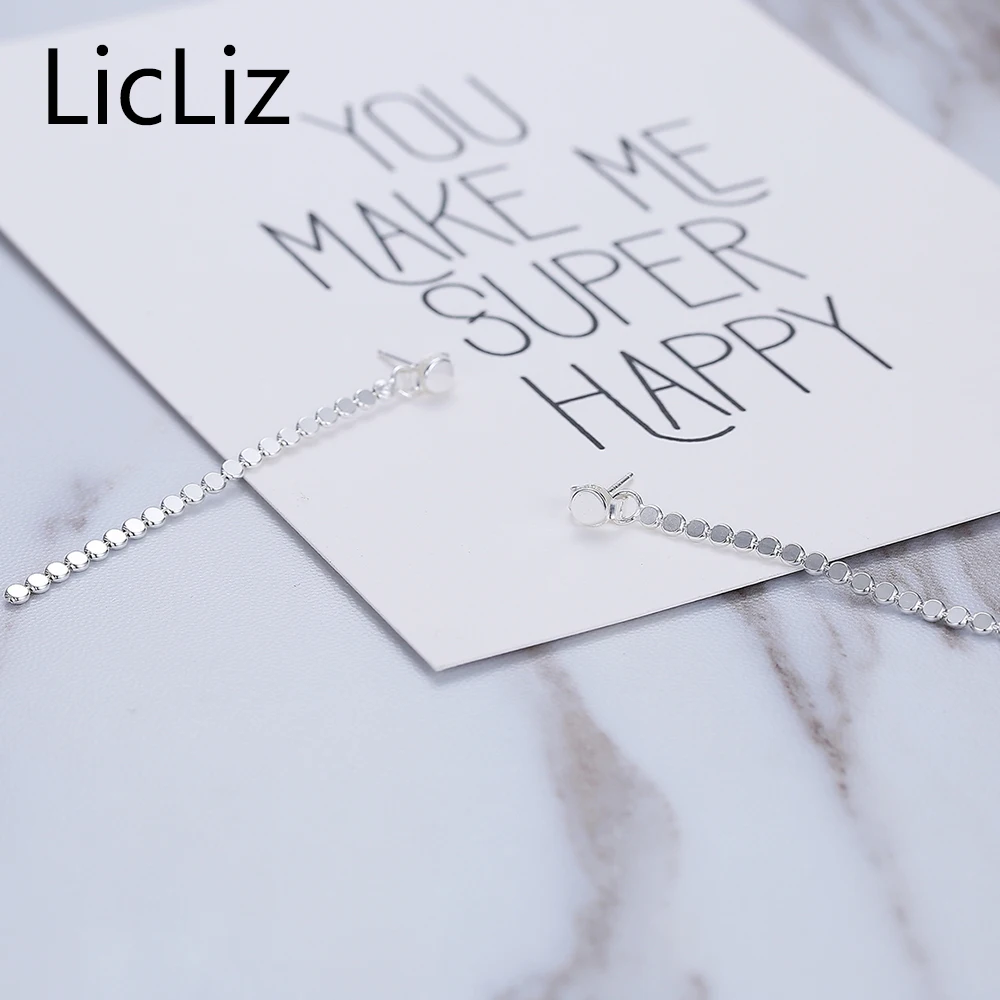Женские серебряные висячие серьги LicLiz 925 пробы длинная цепочка с бусинами