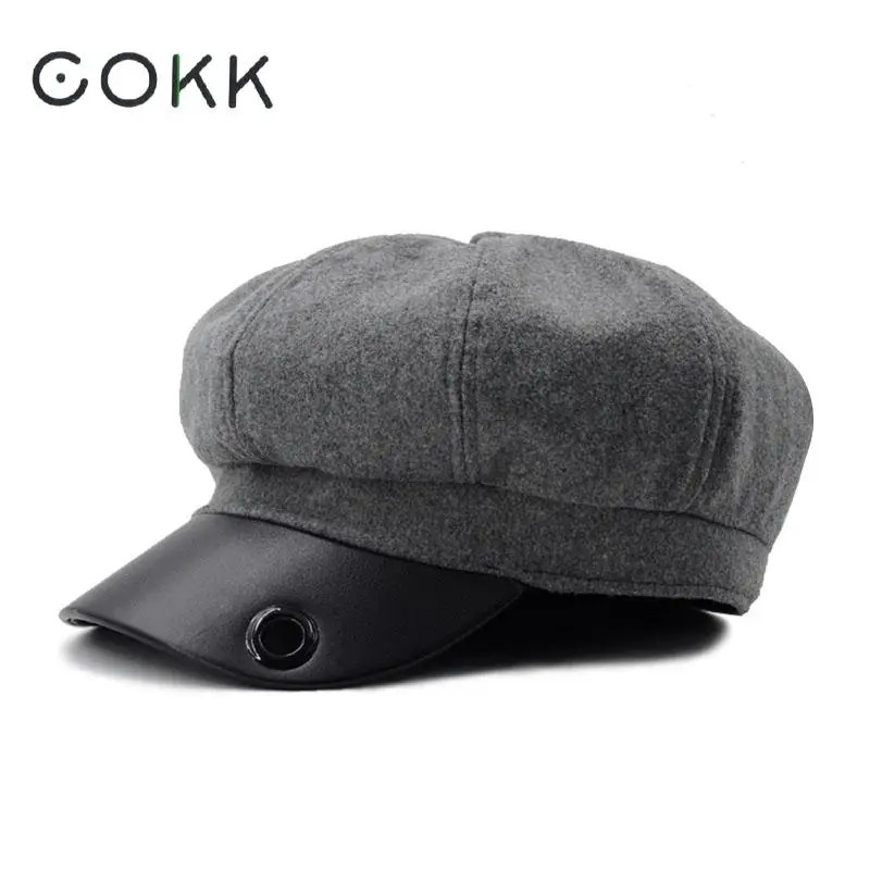 COKK Winter Hats For Women Winter Cap Wool Hat Female Button Baseball Cap Sun Visor Hat Gorras Casquette Black Fall Boina Bone pink baseball cap