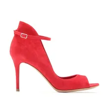Red Suede Peep Toe Ankle Strap Women Pumps High Heel Stilettos Custom Buckle Custom Shoes Women 2016 New Made-to-order