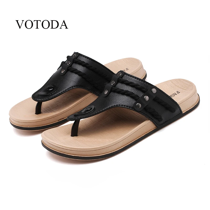 

VOTODA Men's High Quality PU Flip Flops Cool Summer Men Personality Beach Slides Designer Vacation Sandals Cozy Flat Slippers