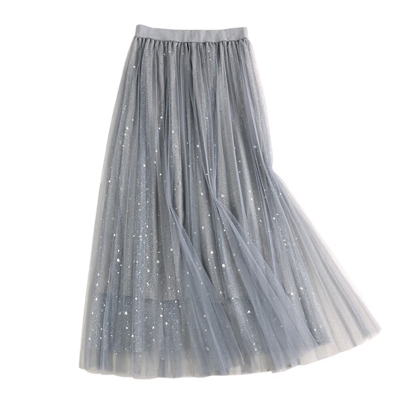 Faldas Mujer Moda 2019 New Summer Fresh Star Sequined Women Mesh Skirts High Waist Slim Long Pleated Skirt for Women Jupe Femme Faldas Mujer Moda 2019 New Summer Fresh Star Sequined Women Mesh Skirts High Waist Slim Long Pleated Skirt for Women Jupe Femme