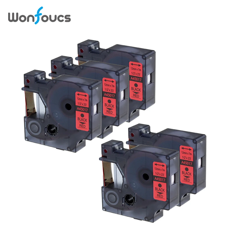 Совместимый с DYMO D1 лейбл лентами 45017 S0720870 5 упаковок 12 мм черный на Красной