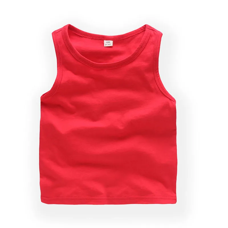 DE PEACH/ хлопок, жилет для маленьких мальчиков и девочек, топы, однотонные Детские футболки без рукавов, Новая летняя одежда для детей 1-8 лет - Цвет: Bright Red