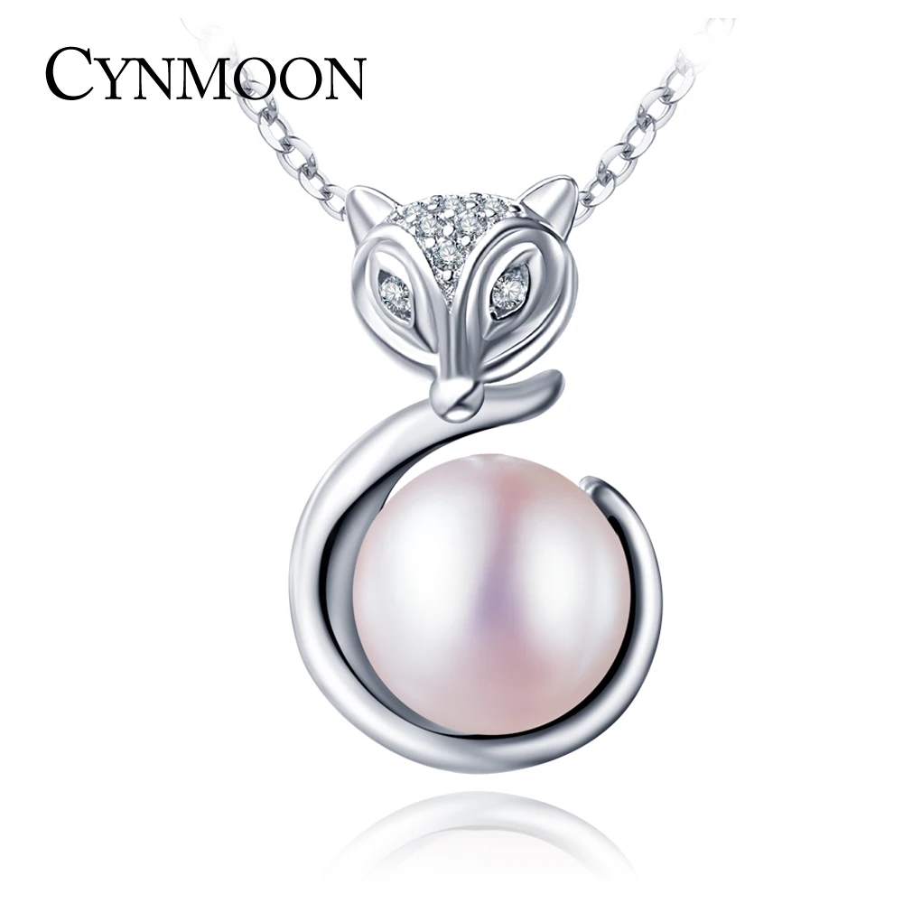 925 Sterling Silber Fuchs Geformt Perle Anhänger Halskette für Frauen Hochzeit Geburtstag Geschenk Frischwasserperlenschmuck
