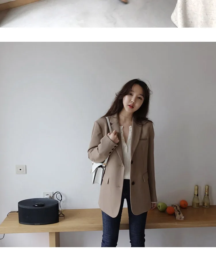 Женский блейзер, Повседневная Длинная новая куртка, Женский весенне-осенний короткий Стильный костюм, винтажный блейзер в Корейском стиле для женщин