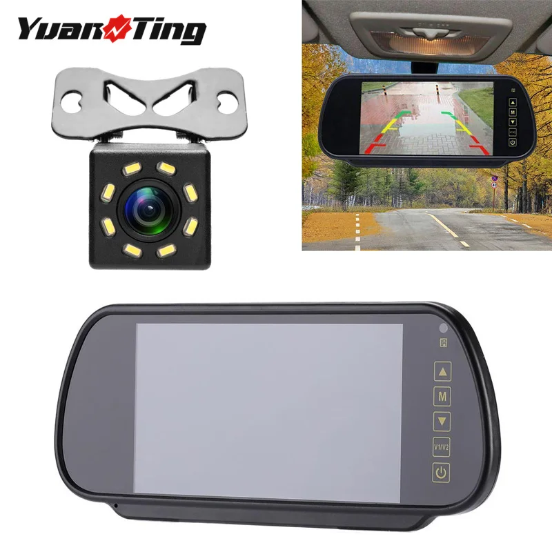 

YuanTing 8 LED Night Vision Wide Angle Reversing Parking Camera Car Rear View Kit with 7'' TFT LCD Display Mirror Monitor