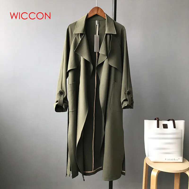

Casual Loose Designer Women Spring Trench Coat 2019 Full Sleeve European Windbreaker Long Open Stitch Autum Streetwear