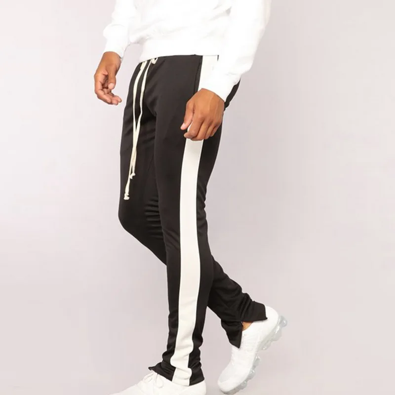Fashion Striped Solid Pants Men Skinny Drawstring Long Trousers Men Casual Sport Streetwear Breathable Slim Gay Joggers Men