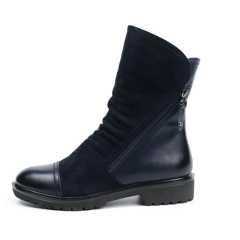 

2019 winter plus velvet warm women's booties suede low heel round ankle boots Martin boots