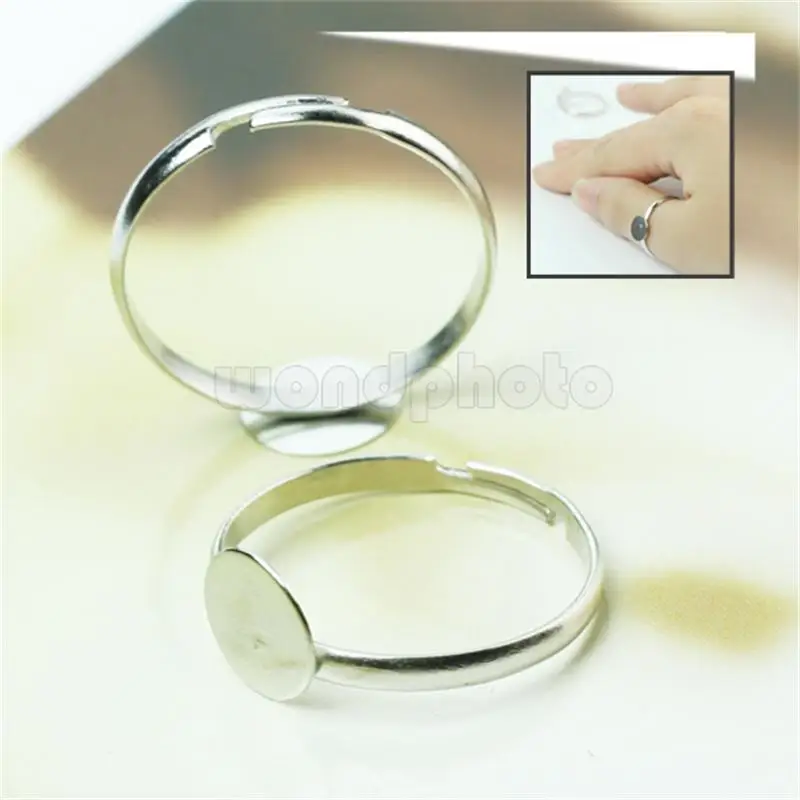 

100 pcs Silver Adjustable Ring Base Blanks with 8mm Flat Pad for Adult