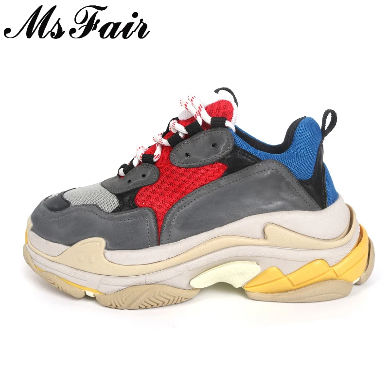 MsFair Women Thick Bottom Flats Sneaker Mixed Colors Fashion Brand Women Shoes Outdoors Women Flat Shoes Sneakers Large Size