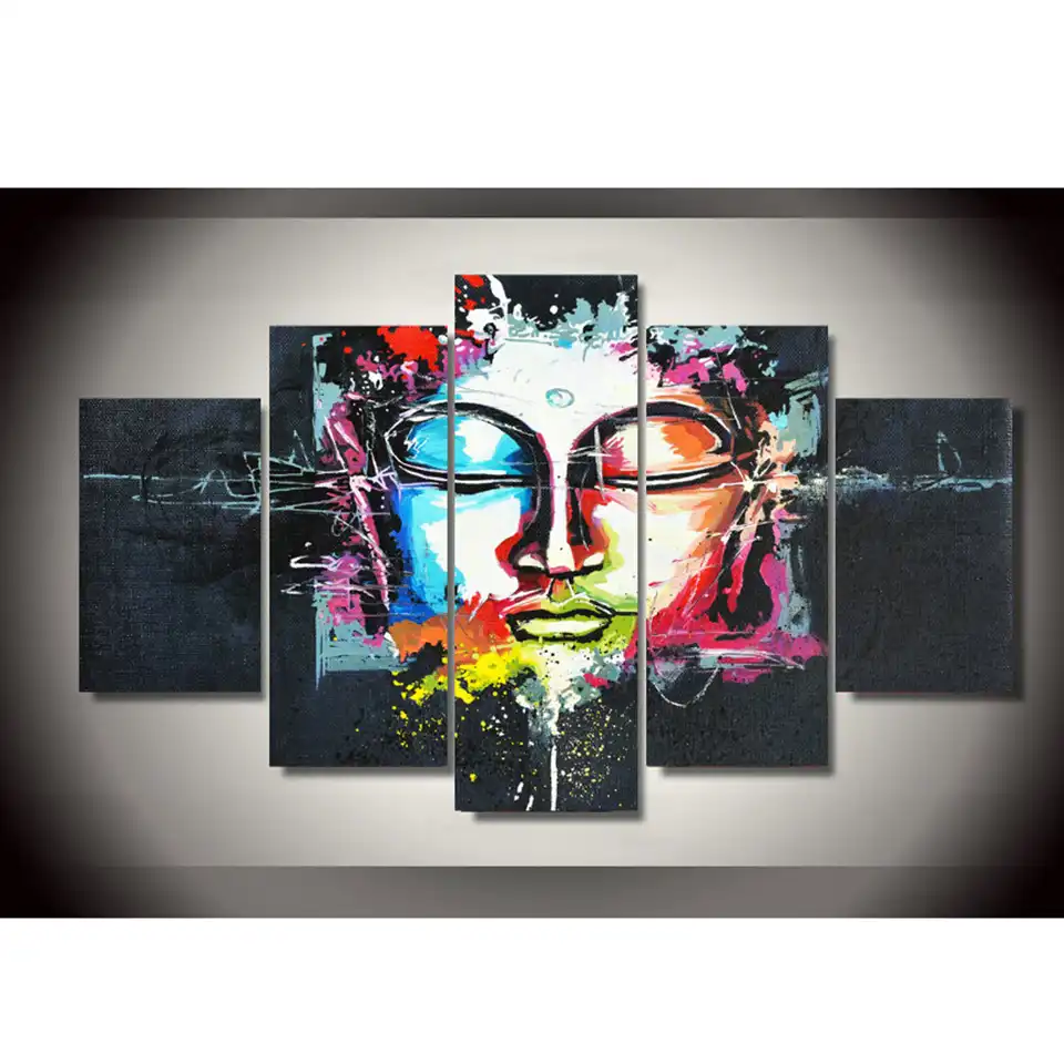 キャンバスフレームワーク絵画5パネル仏プリントモジュラーイラスト大リビングルームのためのホームの壁アート装飾 絵画 書道 Aliexpress