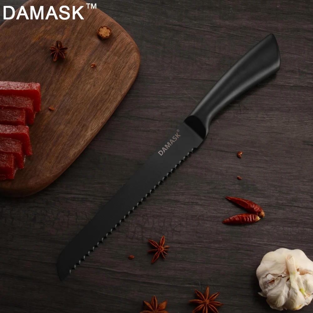 Дамасские японские кухонные ножи, набор ножей из нержавеющей стали с антипригарным покрытием, полностью черный нож для очистки овощей Santoku, нож для нарезки повара