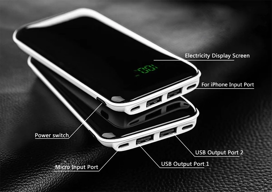 NOHON power Bank 10000 мАч для iPhone, Xiaomi, внешний аккумулятор, портативный внешний аккумулятор, 2.1A Двойной вход, выход, порты, быстрое зарядное устройство