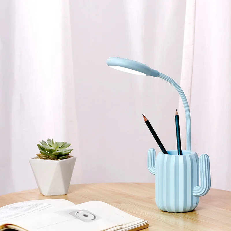 Decorative Usb Charge Flexible Eye-care Led Charging Touch Night Light Cactus Table Lamp Bedside Reading With Pen Holder | Лампы и