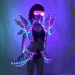 Полный Цвет СВЕТОДИОДНЫЙ Костюмы Цвет ful света RGB Для женщин юбка DJ Бар носит светодиодный Костюмы для бальных танцев танцевальная