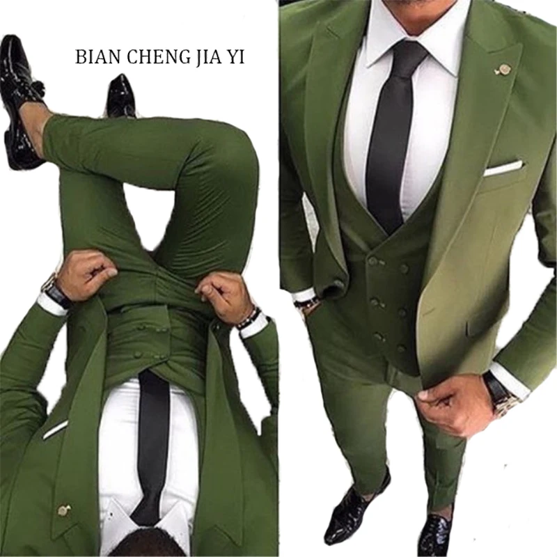 2019 для Мужчин зеленый свадебные костюмы Высокое качество комплект из 3 предметов Выходные туфли на выпускной повседневная одежда Terno Masculino