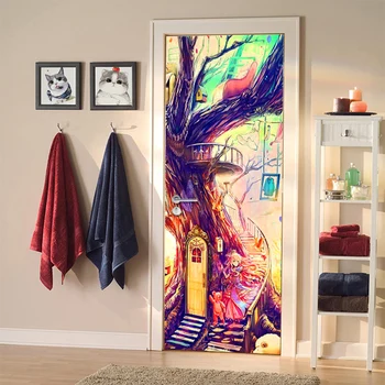 

Creative Hand Painted 3D Door Sticker Abstract Graffiti Art Wall Mural PVC Waterproof Wallpaper For Kids Room Bedroom Decoration