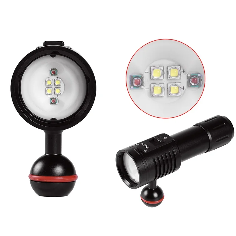 

LED Diving Flashlight Scuba Video Photography Waterproof Light Torch Dive Underwater Lamp For 18650/ 26650 Battery White Red