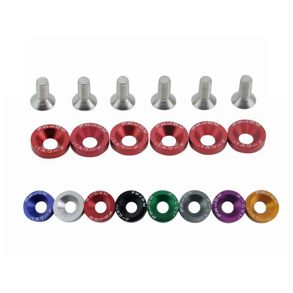 Red Aluminum Alloy Fender Bumper Engine Dress Up Washers Kit With Bolts