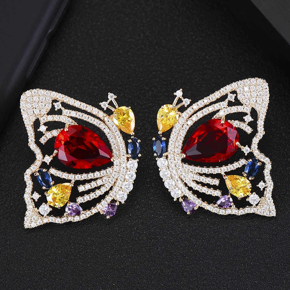 

GODKI NEW Butterfly Fashion Cubic Zirconia Flower shape Big Stud Earring For Women Jewelry Wedding Brincos boucle d'oreille 2019