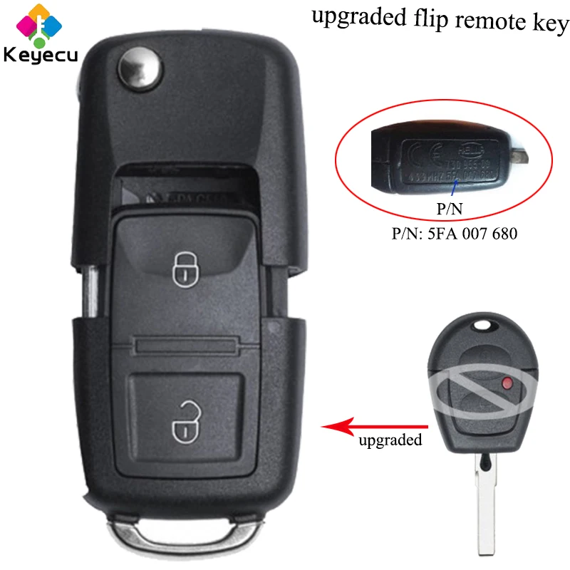 KEYECU обновлен складной дистанционного ключа автомобиля с 433 мГц и ID48 чип-брелок для Volkswagen Бора Поло Гольф Passat lupo P/N: 5FA 007 680