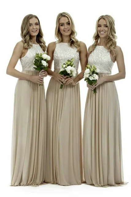 Elegant High Neck Champagne Long Bridesmaid Dresses Lace Chiffon Elegant High Neck Champagne Long Bridesmaid Dresses Lace Chiffon 2017 Best Ing Gowns Vestidos De