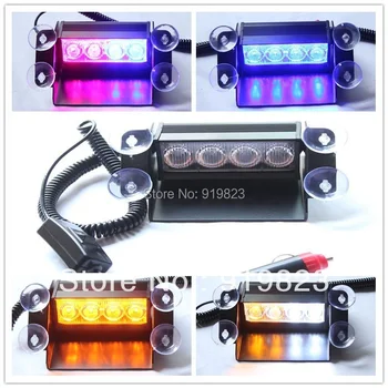 

02006 4Led Flash Boat Truck Car Flashing Warning Signal Emergency Windshield Unit 3 Mode Strobe Light Lamp Blue Red