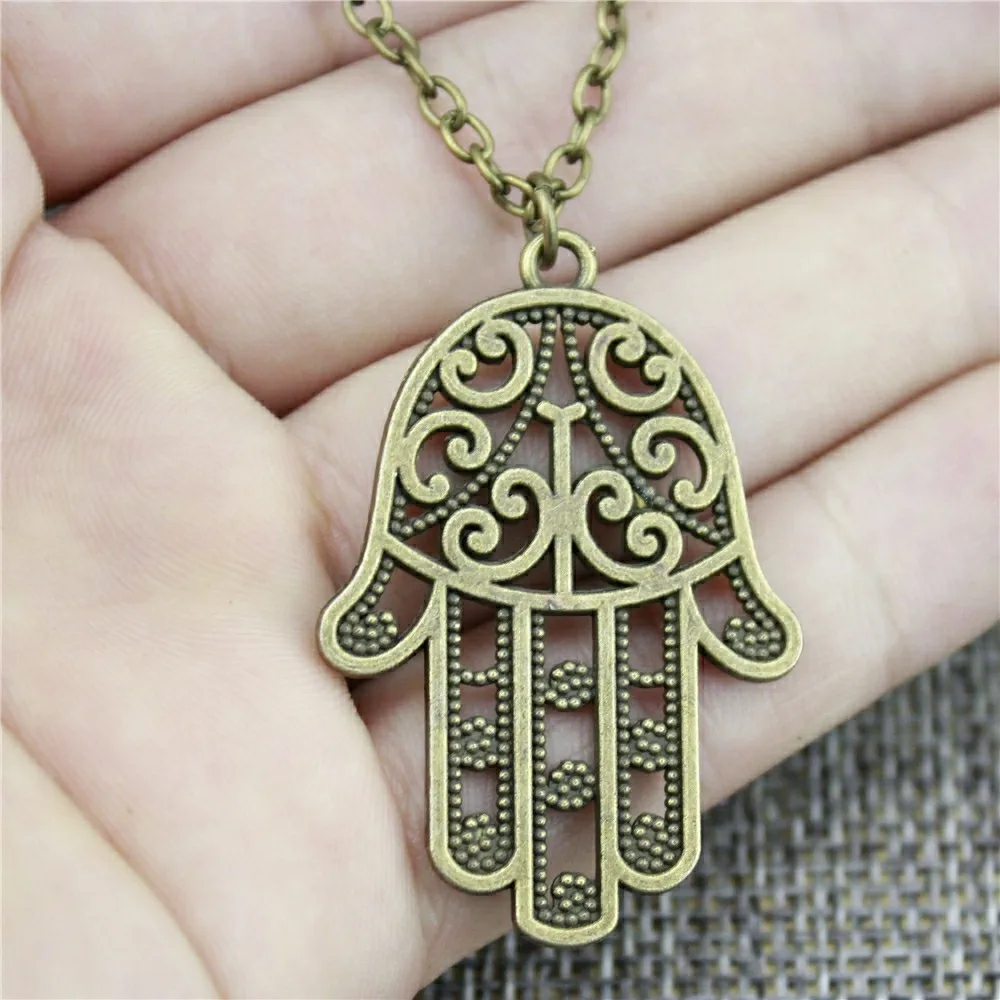 1 Piece Necklaces For Women Hamsa Hand Pendant Necklace 45x30mm 2 Colors Antique Bronze Silver Plated Color Vintage Jewelry | Украшения и
