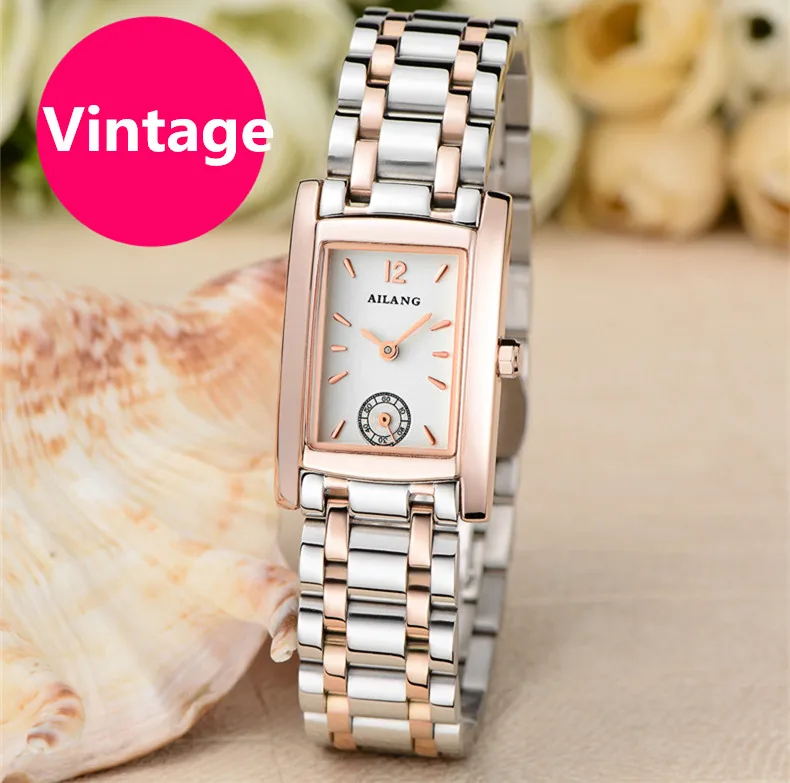 Goede Vintage AILANG Vrouwen Business Dress Horloges Quartz Stalen Rechthoek Horloge Werkbare 3 Handen Analoge Relojes Waterdicht NW8005
