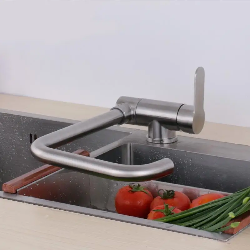 Can lay down body kitchen sink faucet mixer hot and cold water easy open window