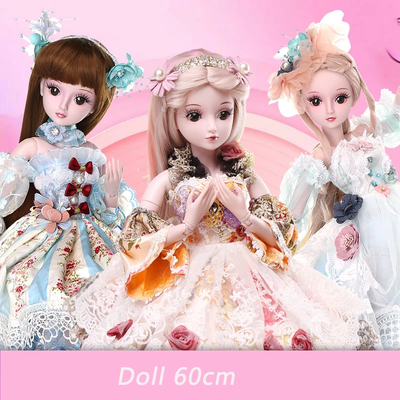 Bybrana Doll Dressing Joint 60cm bjd Girl Toy Simulation Wedding Princess Doll Gift Set