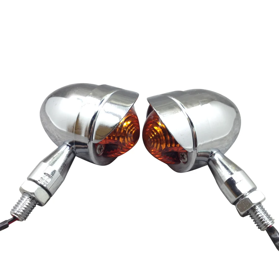 

2X Universal Chrome Motorcycle Amber Light Turn Signal Indicator Bullet Steel Scooter Flashers For Suzuki Honda Yamaha Ducati