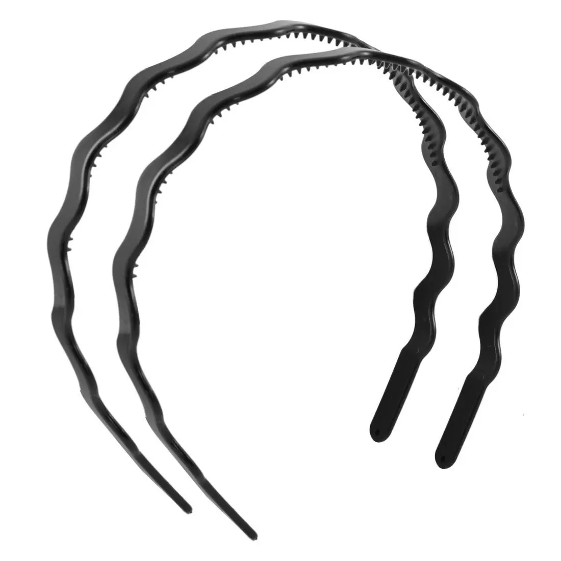 

2 x women black plastic corrugated elastic hair band hairband hair band