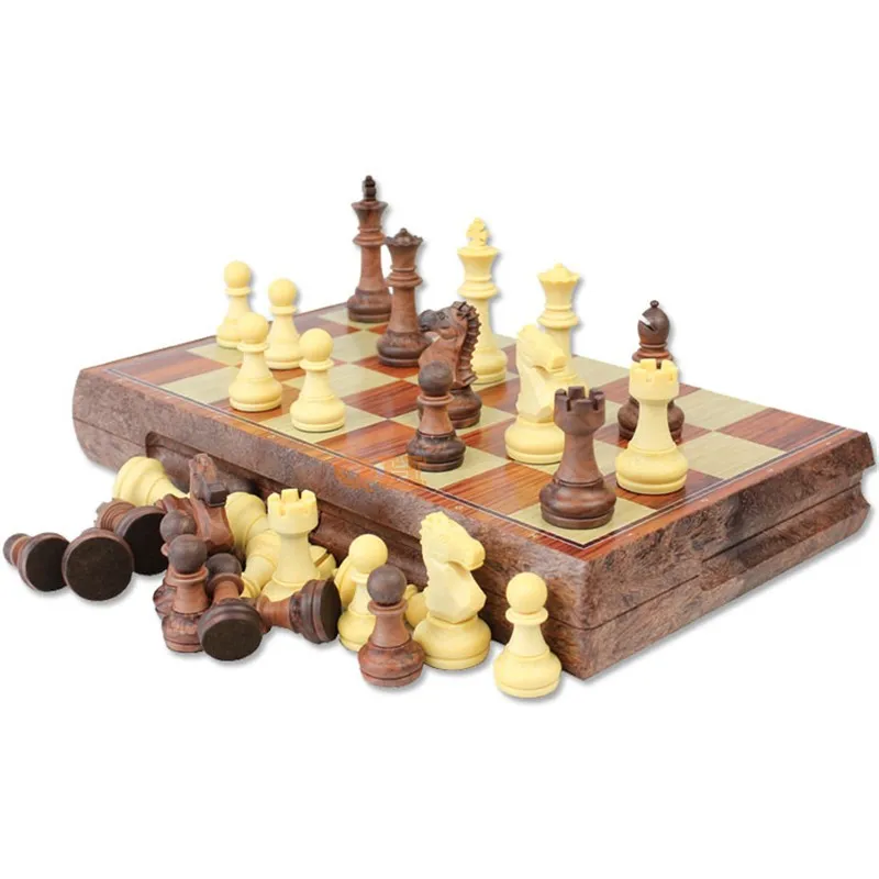 Международные Шахматные шашки Складные Магнитные высококлассные деревянные WPC зерновая доска шахматная игра английская версия(M/L/XLSizes