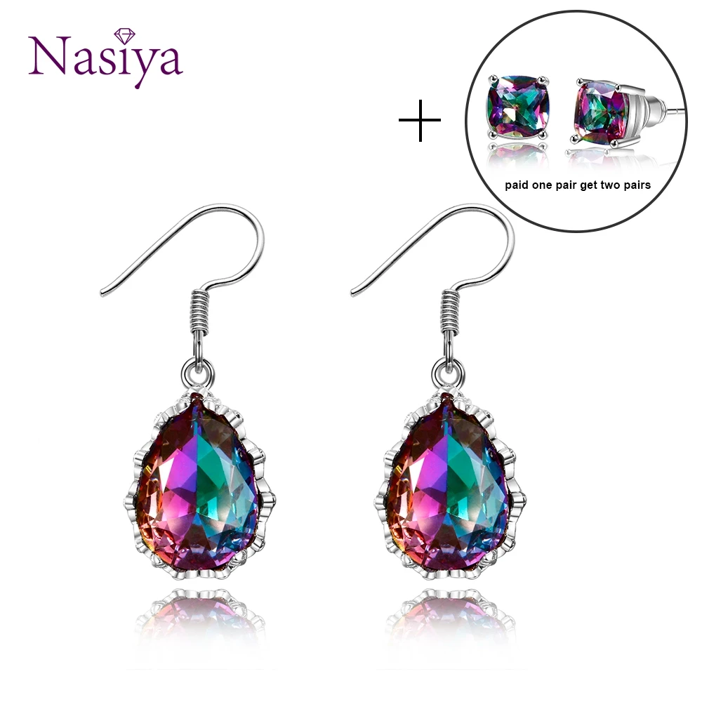 

Earings Fashion Jewelry 100% 925 Sterling Silver Rainbow Topaz Water Drop Earrings For Women Christmas New Year Party Gifts Hot