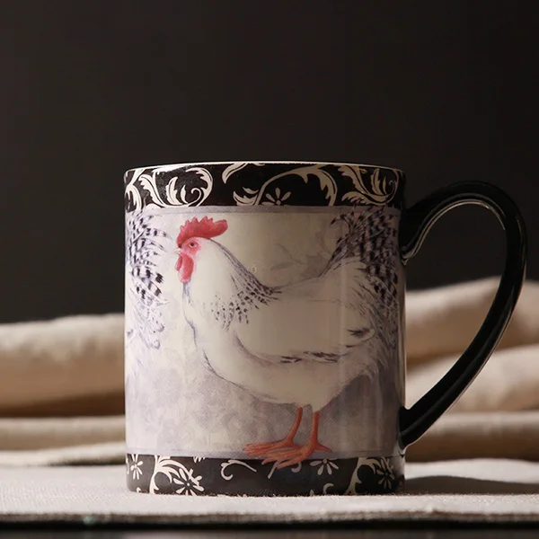 

Brand high quality drinkware ceramic cock pastoral decorative mug with handgrip milk tea coffee mugs cups large capacity450ml