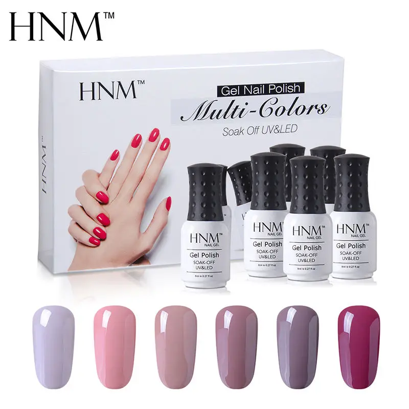 HNM, 6 цветов, серия 8 мл, УФ Гель-лак для ногтей, набор гель-лаков Lak Vernis, Полупостоянный Гель-лак, Подарочная коробка, набор для самостоятельного дизайна ногтей