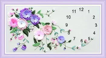

DIY 3D Ribbon Embroidery cross stitch kits sets handmade needlework/ romantic flower Room Watch Decor Clock